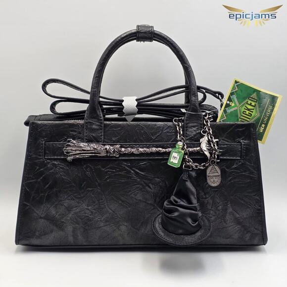 Loungefly Handbags - Wicked Elphaba Broomstick Crinkle Texture Black Crossbody Handbag Purse New